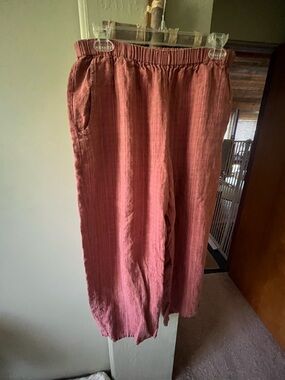 Flax Flood Linen Burnt Orange wide leg pants medium